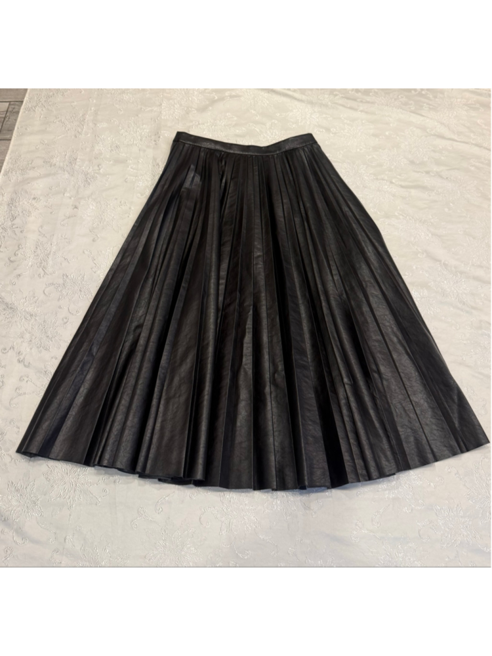 A.L.C. Etta Faux Leather Pleated Midi Skirt Deepest Brown 8 New With Tags - Picture 3 of 7